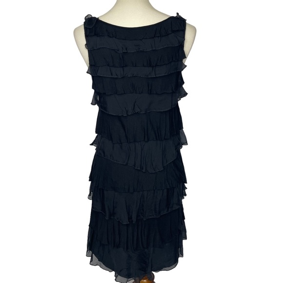 Garnet Hill Dress Womens Small Black Jersey Knit Tiered Ruffle Sleeveless Hemmed - Picture 3 of 9